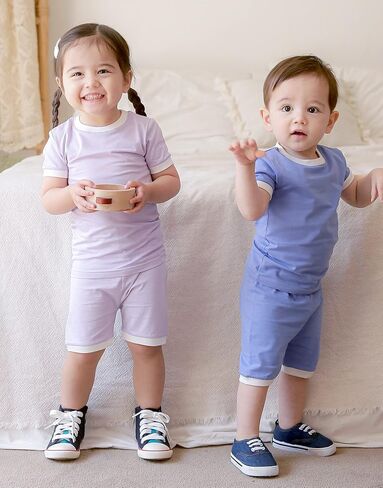 Vaenait Baby 6M-12Y Kids Boys Girls Toddler Solid Cotton Daily Short Summer Pajamas Pyjamas Sleepwear Set Macaron in Kuwait