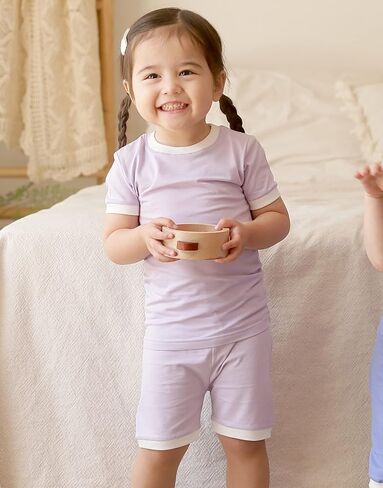 Vaenait Baby 6M-12Y Kids Boys Girls Toddler Solid Cotton Daily Short Summer Pajamas Pyjamas Sleepwear Set Macaron in Kuwait
