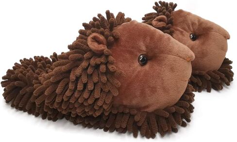 ofoot Womens & Childrens Cute Warm Fuzzy House Slippers Adult Furry Animal Shoes Non Slip Rubber Sole,Monkey Rabbit Koala Fox Owl Cat Lion Bunny Gorilla (Brown Lion,US 11-13 in Saudi Arabia