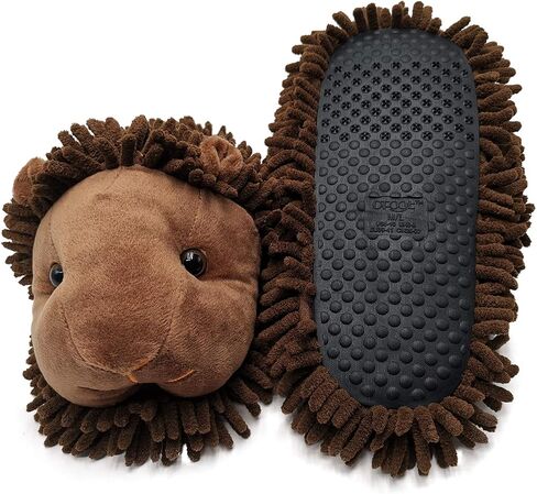 ofoot Womens & Childrens Cute Warm Fuzzy House Slippers Adult Furry Animal Shoes Non Slip Rubber Sole,Monkey Rabbit Koala Fox Owl Cat Lion Bunny Gorilla (Brown Lion,US 11-13 in Saudi Arabia