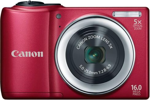 كاميرا Canon PowerShot A810 16.0 ميجابكسل رقمية مع تكبير الصورة الرقمية 5X وعدسة واسعة الزاوية 28 مم مع تسجيل فيديو عالي الدقة 720 بكسل (أحمر) (متجدد) in Saudi Arabia