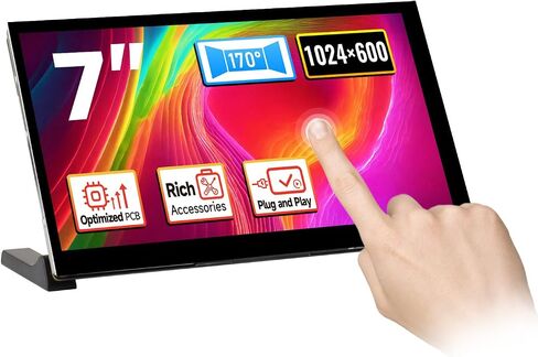 LUCKFOX Touchscreen,7 inch HDMI 1024x600 Portable Monitor Compatible with Raspberry Pi 5 5/4/4B/3/3B/Zero 2 W/All Pi version,Plug & Play LCD IPS Display with Stand in Saudi Arabia
