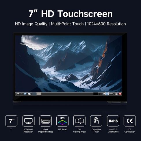 LUCKFOX Touchscreen,7 inch HDMI 1024x600 Portable Monitor Compatible with Raspberry Pi 5 5/4/4B/3/3B/Zero 2 W/All Pi version,Plug & Play LCD IPS Display with Stand in Saudi Arabia