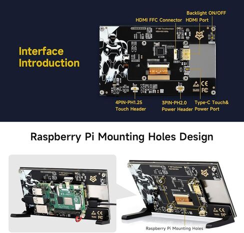 LUCKFOX Touchscreen,7 inch HDMI 1024x600 Portable Monitor Compatible with Raspberry Pi 5 5/4/4B/3/3B/Zero 2 W/All Pi version,Plug & Play LCD IPS Display with Stand in Saudi Arabia