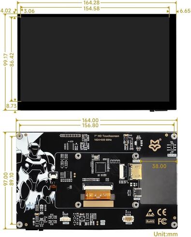 LUCKFOX Touchscreen,7 inch HDMI 1024x600 Portable Monitor Compatible with Raspberry Pi 5 5/4/4B/3/3B/Zero 2 W/All Pi version,Plug & Play LCD IPS Display with Stand in Saudi Arabia