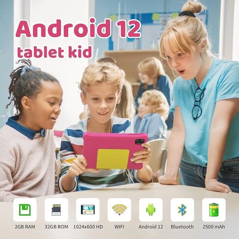 Kids Tablet 7 inch, Android 12 Tablet for Kids,IPS HD Display,Dual Camera,Kidoz Preinstalled,Parental Control Tablets (Pink) in Saudi Arabia