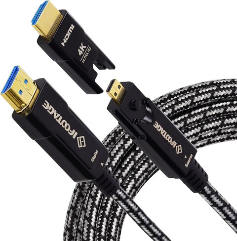 كابل IFOOTAGE 4K HDMI إلى Displayport، كابل HDMI من الألياف الضوئية مع محول HDMI، 4K@60 هرتز/18 جيجابت في الثانية/Ultra HD/ARC/Dynamic HR، كابل HDMI طويل، متوافق مع الكاميرا/كاميرا الفيديو/جهاز العرض/PS4/PS5-32FT/10M in Saudi Arabia