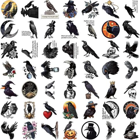 50 قطعة من ملصقات الغراب، ملصقات للكمبيوتر المحمول لزجاجة مياه على شكل طائر الغراب، هدايا لحفلات الهالوين، ديكور حفلات الهالوين، الحرف اليدوية للفصول الدراسية، ملصقات هدايا الهالوين للطيور السوداء للأطفال والمراهقين والبالغين in Kuwait