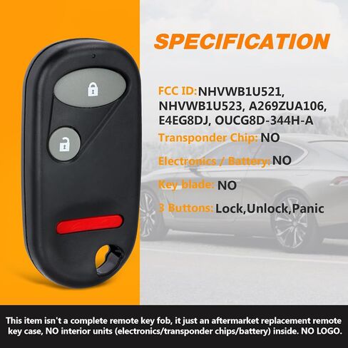 قطعتان من غطاء مفتاح التحكم عن بعد للدخول بدون مفتاح مناسب لعنصر Honda 2004-2011 لـ Civic Si 2002- 2011 لـ CR-V 2002 -2004 NHVWB1U523 / NHVWB1U521 3 أزرار، أغطية مفاتيح فارغة in Saudi Arabia