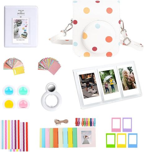 مجموعة ملحقات الكاميرا الفورية لكاميرا Fujifilm Instax Mini 12 مع حافظة كاميرا + ألبوم صور وإطارات + إطار معلق على الحائط + فلتر ملون + عدسة سيلفي + إطار ثلاثي للطاولة in Kuwait