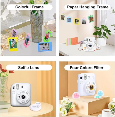 مجموعة ملحقات الكاميرا الفورية لكاميرا Fujifilm Instax Mini 12 مع حافظة كاميرا + ألبوم صور وإطارات + إطار معلق على الحائط + فلتر ملون + عدسة سيلفي + إطار ثلاثي للطاولة in Kuwait