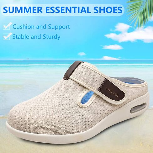 Orthoshoes Women Diabetic Slip on Flat Slide Sandals Adjustable Edema Slide Shoes, Extra Wide Memory Foam Slippers Easy On/Off for Elderly Swollen Bandaged Feet Indoor/Outdoor in Saudi Arabia