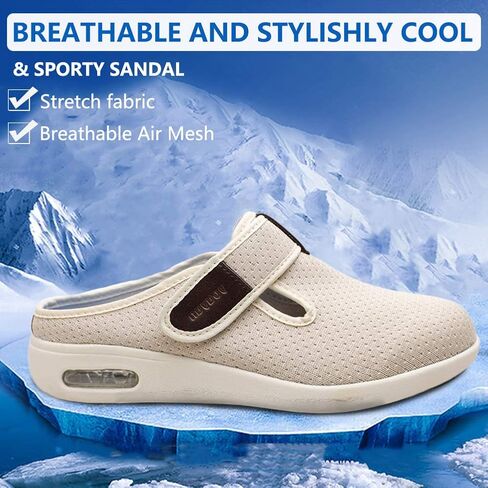Orthoshoes Women Diabetic Slip on Flat Slide Sandals Adjustable Edema Slide Shoes, Extra Wide Memory Foam Slippers Easy On/Off for Elderly Swollen Bandaged Feet Indoor/Outdoor in Saudi Arabia
