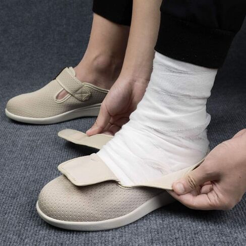 Orthoshoes Women Diabetic Slip on Flat Slide Sandals Adjustable Edema Slide Shoes, Extra Wide Memory Foam Slippers Easy On/Off for Elderly Swollen Bandaged Feet Indoor/Outdoor in Saudi Arabia