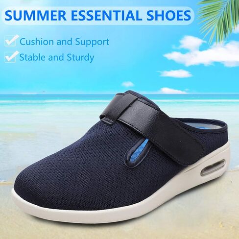 Orthoshoes Women Diabetic Slip on Flat Slide Sandals Adjustable Edema Slide Shoes, Extra Wide Memory Foam Slippers Easy On/Off for Elderly Swollen Bandaged Feet Indoor/Outdoor in Saudi Arabia
