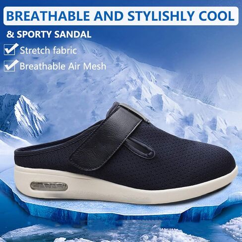 Orthoshoes Women Diabetic Slip on Flat Slide Sandals Adjustable Edema Slide Shoes, Extra Wide Memory Foam Slippers Easy On/Off for Elderly Swollen Bandaged Feet Indoor/Outdoor in Saudi Arabia