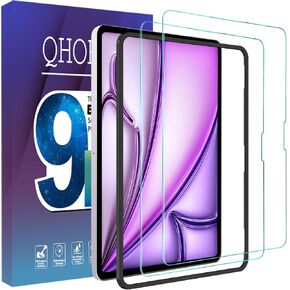 QHOHQ Screen Protector for iPad Air 13 inch M2 2024 6th Generation, Full Coverage Tempered Glass, [Face ID & Apple Pencil Compatible], with Easy Installation Frame, HD Clear, Anti Scratch [2 Pack]