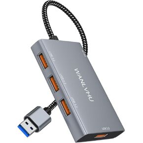 موزع USB 3.2 بسرعة 10 جيجابت في الثانية، مقسم USB 3.2 الجيل الثاني المحمول مع 4 منافذ USB A 3.2 ومنفذ طاقة من النوع C، محول USB متعدد المنافذ لأجهزة الكمبيوتر المحمول، Chromebook، الكمبيوتر الشخصي، محرك أقراص فلاش، محرك أقراص ثابتة محمول