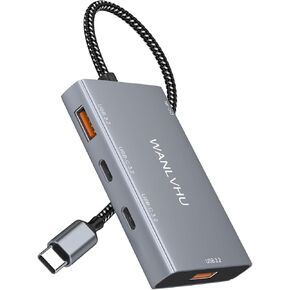 USB 3.2 Hub 10Gbps, Portable USB 3.2 Gen 2 Splitter with 4 USB A 3.2 Ports and Type-C Power Port, USB Multiport Adapter for Laptop, Chromebook, PC, Flash Drive, Mobile HDD