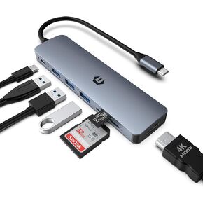 USB C HUB, 7 in 1 Laptop Multiport Adapter Hub, HDMI Output, 100W Power Delivery, 3 x USB 3.0 Ports, SD/TF Reader, Ideal for USB C Laptops Dell XPS/HP/Surface and Other Type C Devices