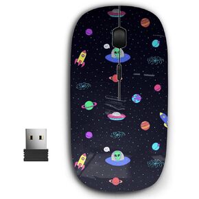 2.4G Ergonomic Portable USB Wireless Mouse for PC, Laptop, Computer, Notebook with Nano Receiver (Cartoon Space Aliens)