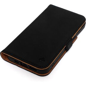 PORTER RILEY - Leather Case for iPhone 14 Pro. Premium Nubuck Genuine Leather Stand/Cover/Wallet/Flip Case with Card Slots & Horizontal Stand (Grey, Pink)