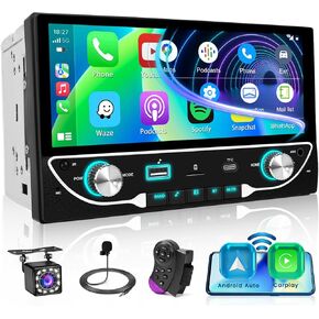 Roinvou Double Din Car Stereo with Wireless Carplay and Android Auto, 6.86 Inch HD Touchscreen Car Radio with Bluetooth, SWC, Backup Camera, Mirror Link, Type-C Fast Charging, TF/AUX/USB Input