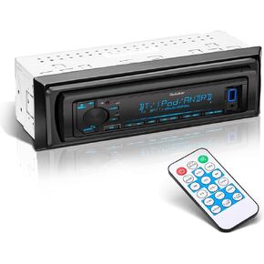 Single DIN Multimedia Car Stereo Radio,7 Character LCD,Bluetooth with Hands Free Calling & Music Streaming,USB Playback & AUX Input,AM/FM Radio Receiver Wireless Remote Control Q5302