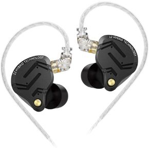 KZ ZS12 PRO X in Ear Monitor Headphones, Wired Gaming Earbuds 1DD+5BA Hybrid Driver IEM Earphone, 4-Level Tuning Switch, Full-Metal Cavity, 2Pin IEM Cable for Musician Audiophile (Black, without Mic)