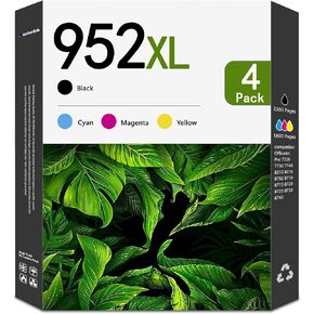 952XL High Yield Ink Cartridges (4-Pack, Black/Cyan/Magenta/Yellow) Replacement for 952 952XL Ink Work for OfficeJet Pro 7740 7720 7730 8210 8740 8720 8710 Printer