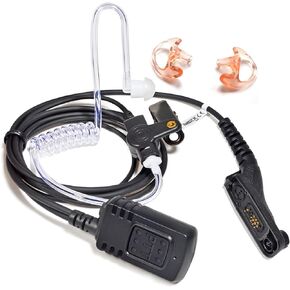 HYS Surveillance Radio Earpiece for Motorola APX Series, Low-Profile Transparent Clear Acoustic Coil Tube Headset, with Big PTT Button on The Front, Includes 1 Pair Medium Earmold