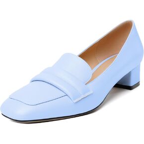 Women Low Block Chunky Heel Pumps Square Toe Slip On 1.5'' Closed Toe Loafer Shoes for Wedding Office Evening Workplace