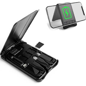 Data Cable Box with Wireless Charger, Multi-Type Charging Cable Convertor, Multi-Function Wireless Charger Adapter, Built-in Card Reader, Can Use as Phone Holder