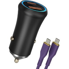 Car Fast Charger USB Type-C Pull Ring Charging Adapter Space Saving Compact Car Charger for Mobile Phone (Blue Light, Black1)