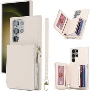 Samsung Galaxy S23 Ultra Phone case Wallet with Zipper Card Holders for Women, Galaxy S23 Ultra Case Wallet with Credit Card with Ring Kickstand Zipper Stand Case for S23Ultra - Black