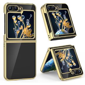 MATEPROX Clear Cases for Samsung Galaxy Z Flip 5 Case, Slim Thin Lightweight Protective Transparent Phone Cover with Electroplated Frame for for Samsung Galaxy Z Flip 5 5G-Gold