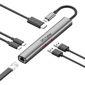 6-in-1 USB C Hub, USB C Ethernet Multiport Adapter, USB C to HDMI Dock with 4K@60HZ HDMI, 2*USB 3.1 Gen 2, 10Gbps Data, RJ45, 100W PD for Macbook Pro/Air, Chromebook, Dell XPS, HP and More