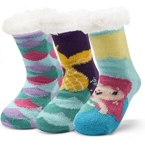 Boys Fuzzy Socks Winter Warm Socks with Grips for Kids Boys Thick Thermal Fluffy Socks for Home 3 Pack