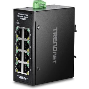 TRENDnet 8-Port Industrial Fast Ethernet DIN-Rail Mini Switch, TI-ELC80, 8 x 10/100Mbps Ports, IP30 Rated Housing, 1Gbps Switching Capacity, Black