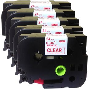 NEOUZA 5PK Compatible for Brother P-Touch Laminated Tze TZ Label Tape Cartridge 24mm x 8m (TZe-152 Red on Clear)