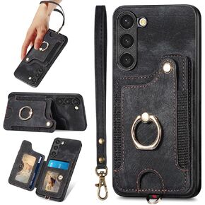 حافظة S23، محفظة حامل بطاقات لجراب Samsung Galaxy S23، حامل حلقي، حجب RFID، حزام المعصم، واقي الكاميرا، غطاء قلاب مغناطيسي جلدي واقٍ لهاتف Galaxy S23 2023 (أخضر)