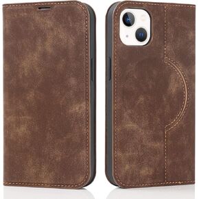 QLTYPRI Magnetic Case for iPhone 13/14 Wallet Case Compatible with Magsafe with [RFID Blocking] Card Holder Slots, PU Leather Flip Folio Cover Kickstand Protective Shockproof Phone Case - Brown