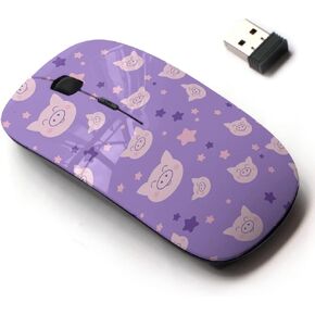 2.4G Wireless Mouse with Cute Pattern Design for All Laptops and Desktops with Nano Receiver - Pig Purple Star
