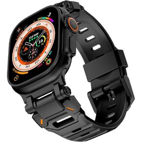 Watch Band Compatible for Apple Watch Ultra 2 Band 49mm 45mm 44mm 42mm, Men Luxury Fluororubber Rugged Silicone Strap with Metal Connector for iWatch Ultra Series 9 8 7 6 5 4 3 2 1 SE