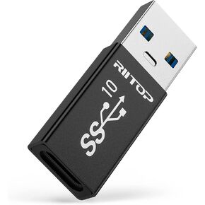 RIITOP USB 3.1 A to C Adaptor [Double-Side 10Gbps], USB Type C Female to A Male Connector (Upgraded) [Black]