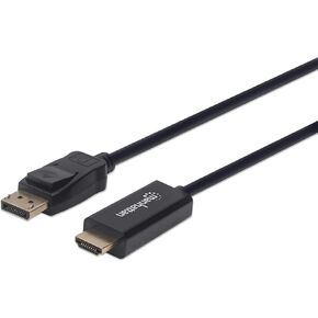 MANHATTAN 1080p DisplayPort (DP) to HDMI Cable - Male to Male - with 10ft Length & Gold Plated Connectors - for Full HD Video & Audio - Black,153188