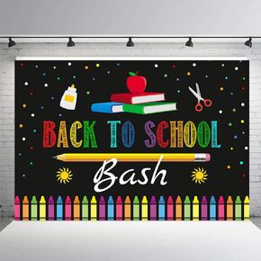 MEHOFOND Back to School Bash Photo Studio Booth Backdrops Props Chalkboard Colorful Pens First Day of School Classroom Party Decoration Backgrounds Banner for Photography 7x5ft