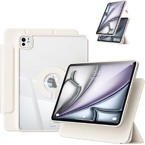 for iPad Pro 13 inch Case 2024, Removable 360° Rotating Clear Magnetic Case with Hidden Pencil Holder and Tri-fold PU Leather for iPad Pro 13 inch M4 2024 (Black)