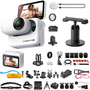 Insta360 GO 3S (Black) 128GB Tiny Mighty 4K Action Vlogging Camera, Portable, Waterproof, Stabilization, Hands-Free POV with Action Pod and Wearable Accessories + 50-in-1 Accessory Kit