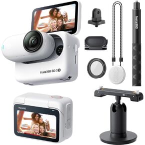 Insta360 GO 3S (Black) 64GB Tiny Mighty 4K Action Vlogging Camera, Portable, Mount Anywhere, Waterproof, Stabilization, Hands-Free POV, + Action Pod and Wearable Accessories + Invisible Selfie Stick